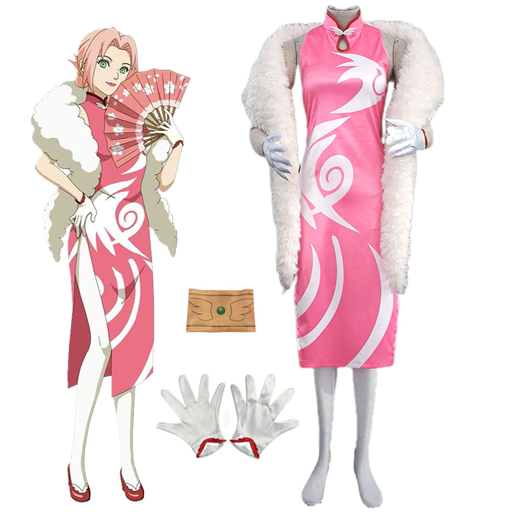 Women and Kids Naruto Sakura Cheongsam Dress Halloween Cosplay – pro
