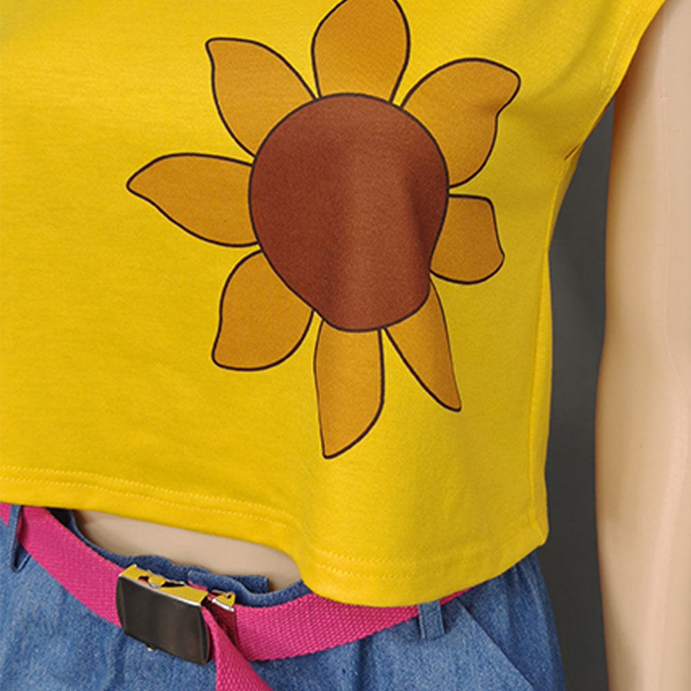 Women and Kids Naruto Boruto Costume Himawari Uzumaki Jeans Pants and T-shirt Halloween Cosplay Suit