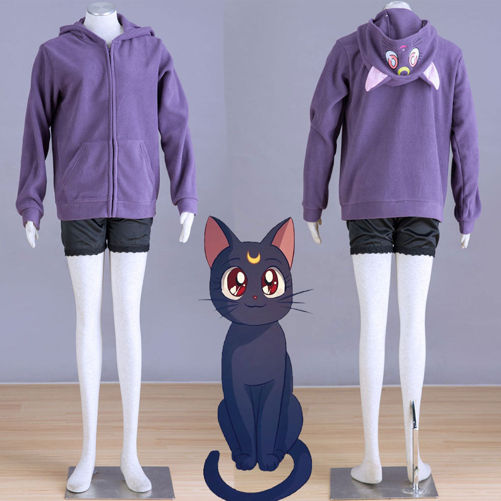 Women and Kids Sailor Moon Costume The Black Cat Luna Cosplay Hoodie