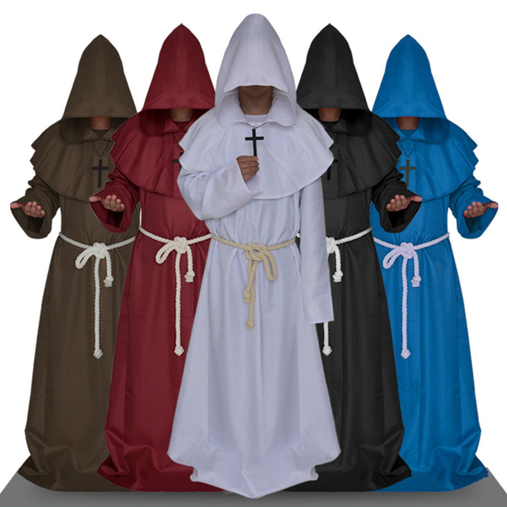 Halloween Costume Cloak Middle Age Monk Wizard Priest Cosplay Long Robe Unisex