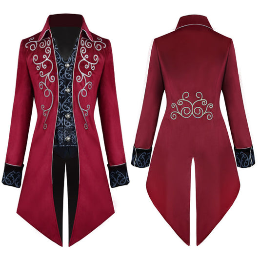 Halloween Costume Tailcoat Middle Century Silver Edge Vintage Unifrom Cosplay for Men