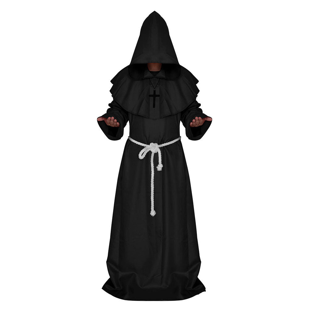 Halloween Costume Cloak Middle Age Monk Wizard Priest Cosplay Long Robe Unisex