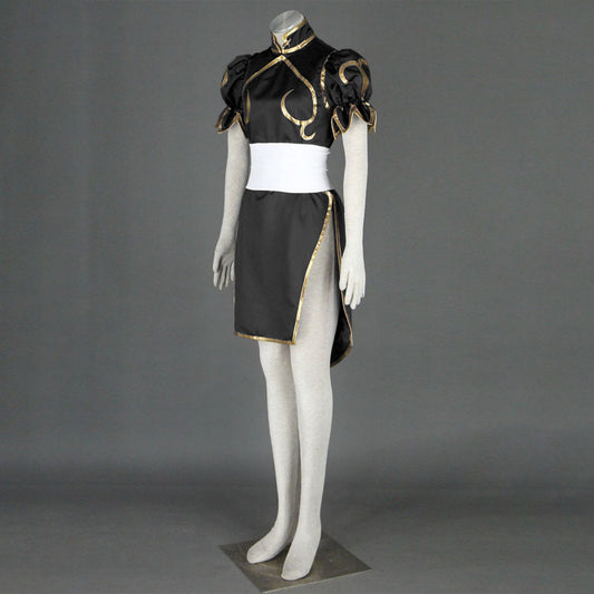 Street Fighter Costume Chun Li Cosplay Black Dress with Accessories for Women and Kids