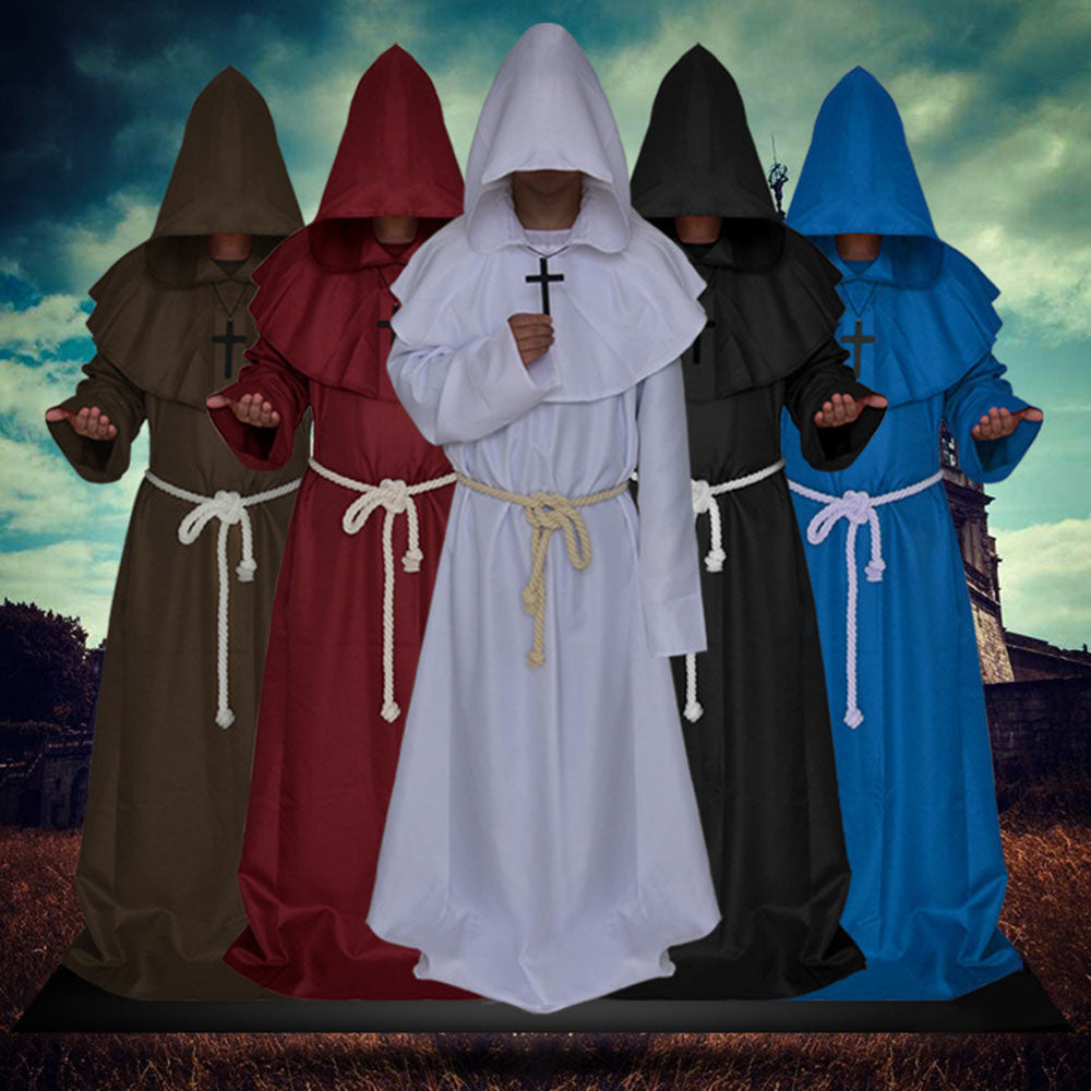 Halloween Costume Cloak Middle Age Monk Wizard Priest Cosplay Long Robe Unisex