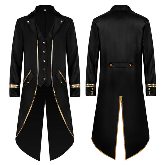 Halloween Costume Coat Middle Age Steampunk Silver Edge Vintage Unifrom Cosplay for Men