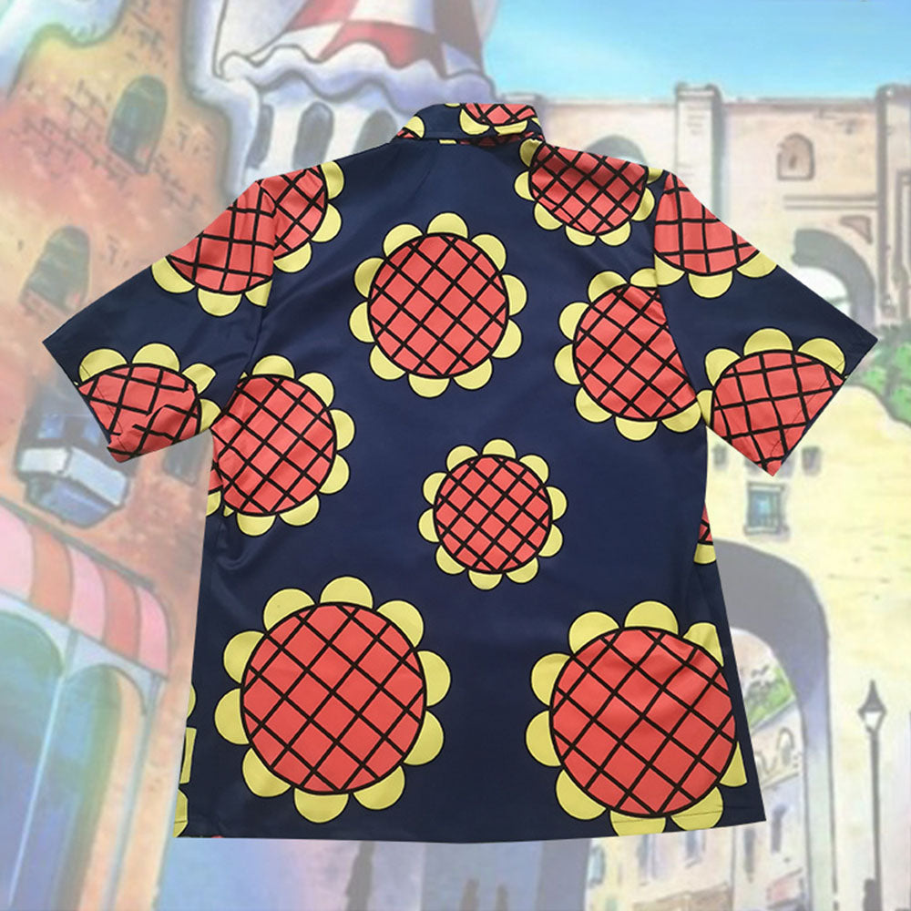 One Piece Costume Luffy Cosplay Shirt Sun Flower Printed Navy Shirt for Men