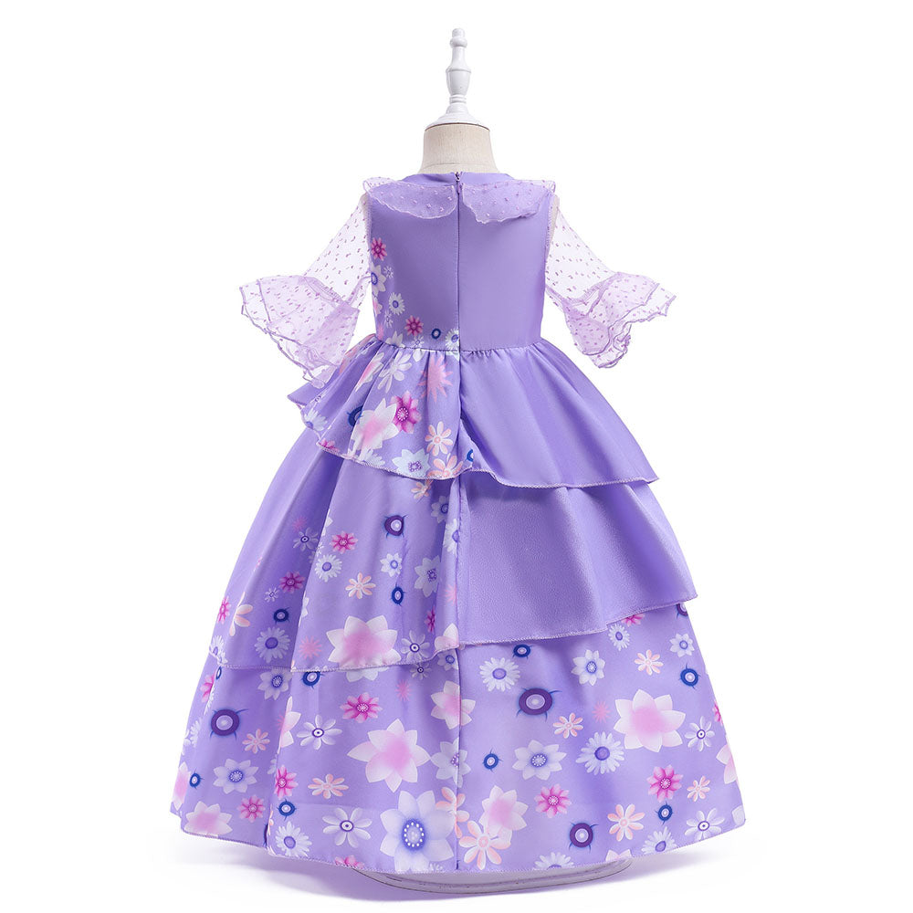 Girls Encanto Costume Isabella Cosplay Translucent Short Sleeves Princess Dress for Kids