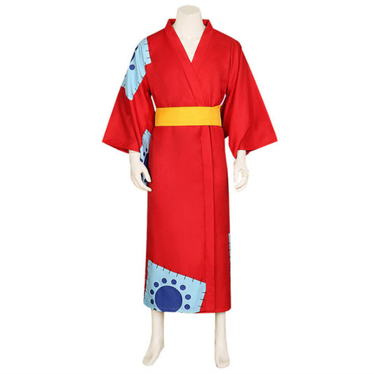 One Piece Wano Country Costumes Monkey D Luffy Cosplay Kimono Set with Hat For Men