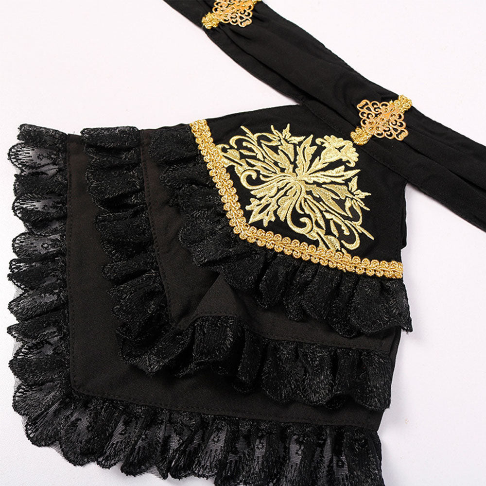 Halloween Costume Shirt Middle Age Gothic Vintage Pleated Tie Collar Shirt for Men