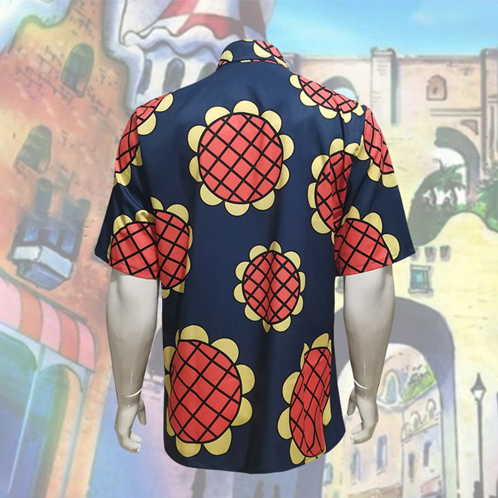 One Piece Costume Luffy Cosplay Shirt Sun Flower Printed Navy Shirt for Men