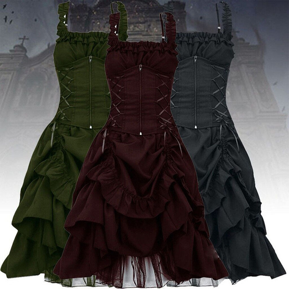 Lolita Cosplay Dress Gothic Style High Low Length Corset Lace Oversize Dress for Women