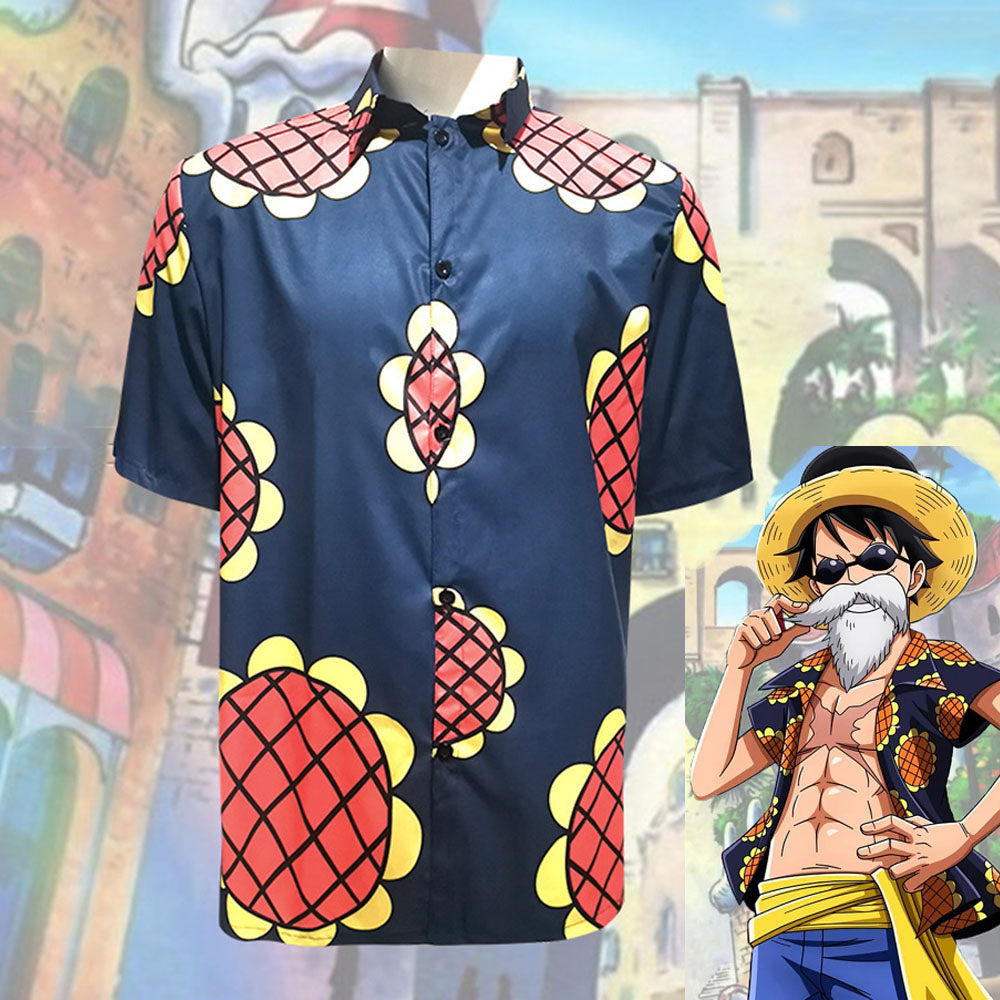 One Piece Costume Luffy Cosplay Shirt Sun Flower Printed Navy Shirt for Men