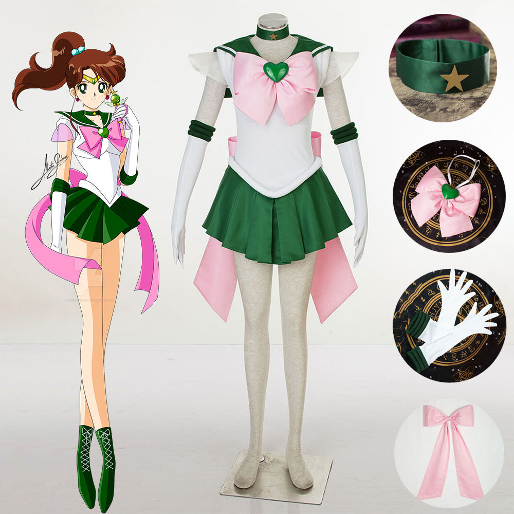 Women and Kids Sailor Moon Super S Costume Sailor Jupiter Kino Makoto Cosplay with Accessories