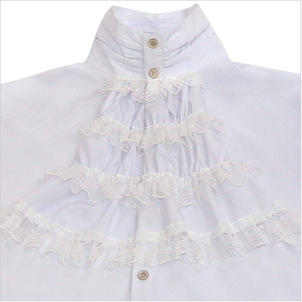 Halloween Costume Middle Age Gothic Vintage Shirt Ruffles Pleated Stand Collar Shirt for Men