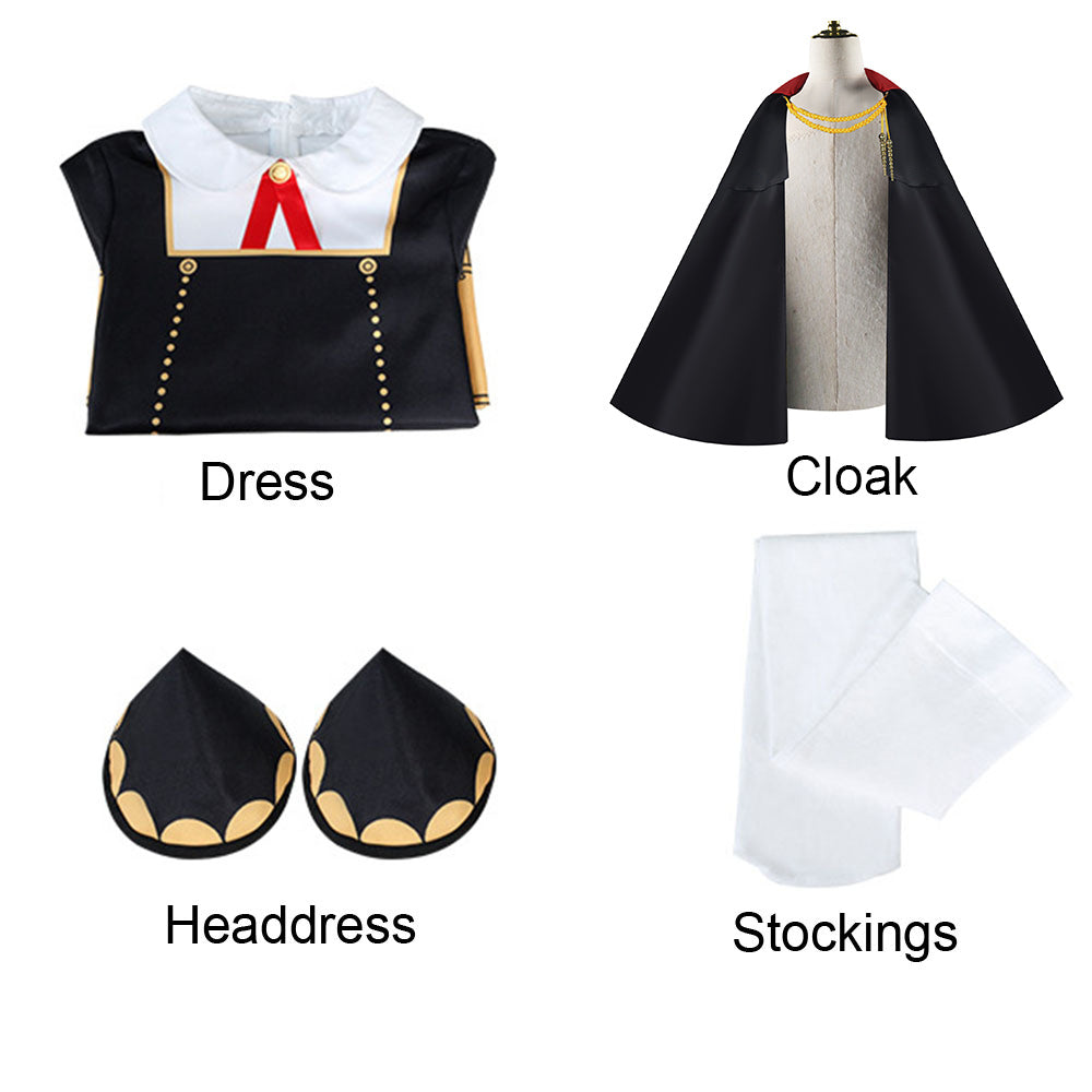 Spy x Family Costume Anya Forger Black Cosplay Dress Costume with Cloak for Women and Kids