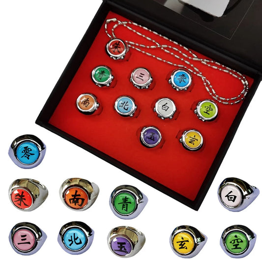 Naruto Costume Accessories 10 Akatsuki Members Cosplay Rings with Box Itachi Obito Cosplay