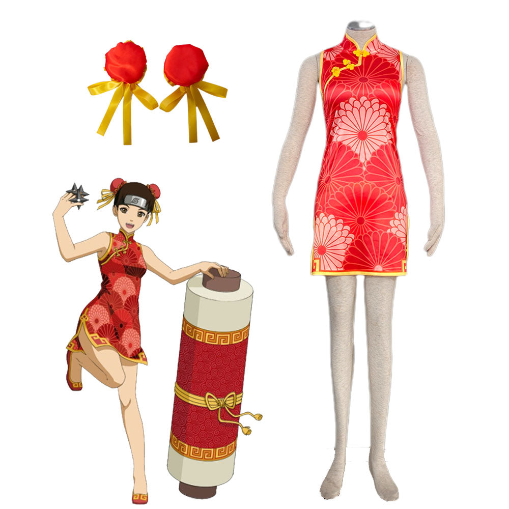 Women and Kids Naruto Mobile Shippuden Cosplay Tenten Cheongsam Outfit Costume Halloween