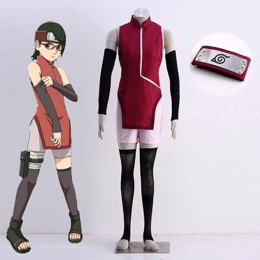 Anime Naruto Boruto Costume Sarada Uchiha Cosplay full Outfit for Women Kids