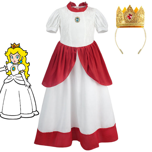 The Super Mario Bros. Movie Princess Peach Cosplay Dress for Women and Kids