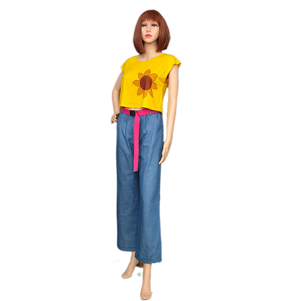Women and Kids Naruto Boruto Costume Himawari Uzumaki Jeans Pants and T-shirt Halloween Cosplay Suit