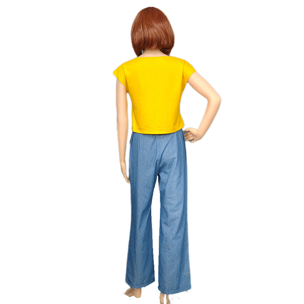 Women and Kids Naruto Boruto Costume Himawari Uzumaki Jeans Pants and T-shirt Halloween Cosplay Suit