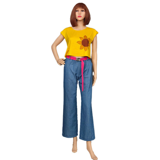 Women and Kids Naruto Boruto Costume Himawari Uzumaki Jeans Pants and T-shirt Halloween Cosplay Suit