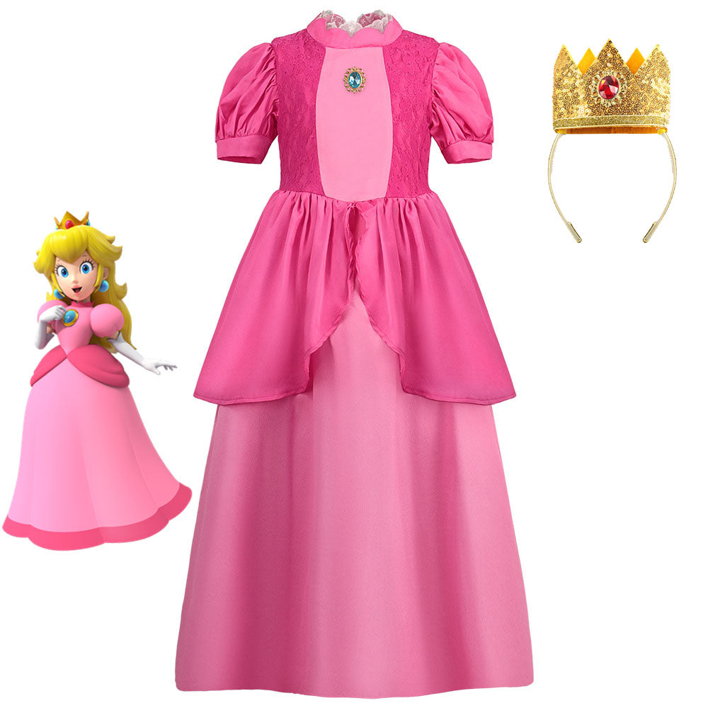The Super Mario Bros. Movie Princess Peach Cosplay Dress for Women and Kids