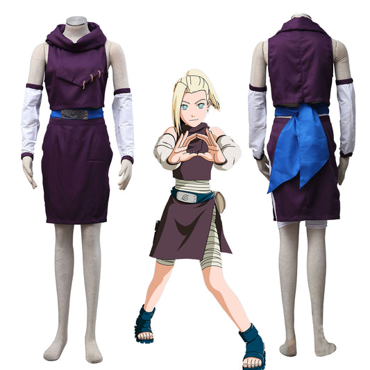 Anime Naruto Costume Ino Yamanaka Childhood Cosplay Purple Outfit for Women Kids