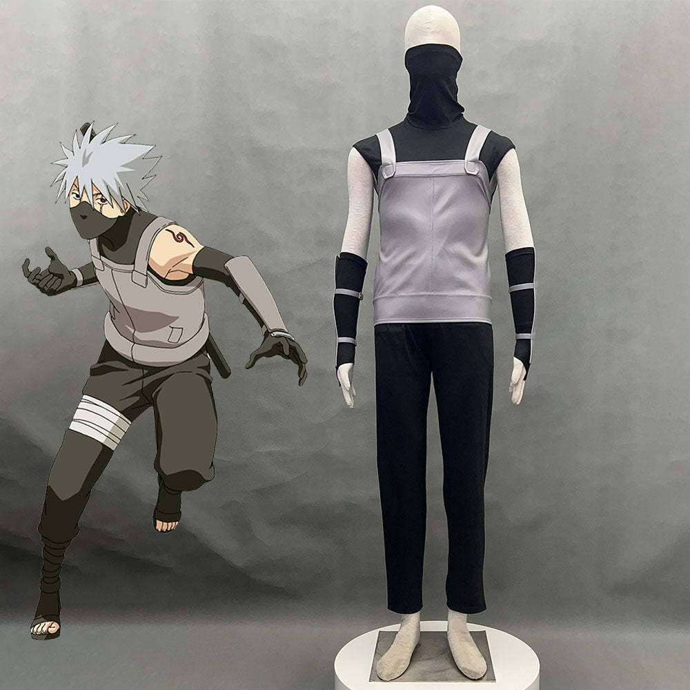 Anime Naruto Costume Hatake Kakashi Anbu Cosplay Mask Shirt Gray full Outfits with Accessories
