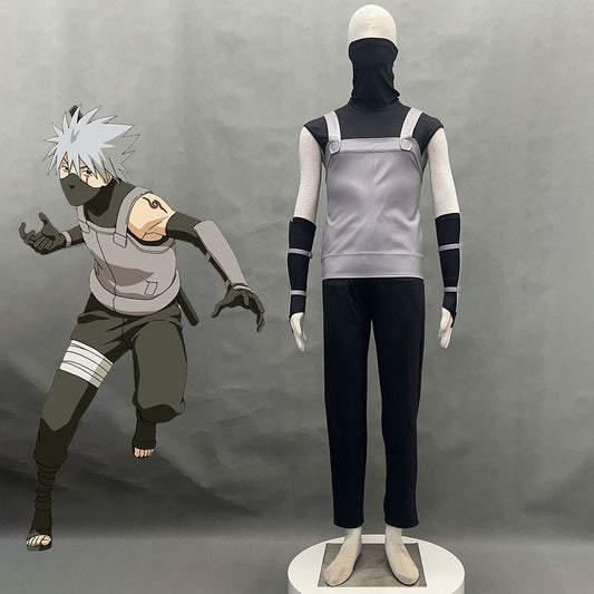 Anime Naruto Costume Hatake Kakashi Anbu Cosplay Mask Shirt Gray full Outfits with Accessories