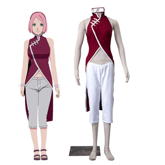 Anime Naruto Boruto Costume Sakura Haruno Cosplay full Outfit for Women Kids