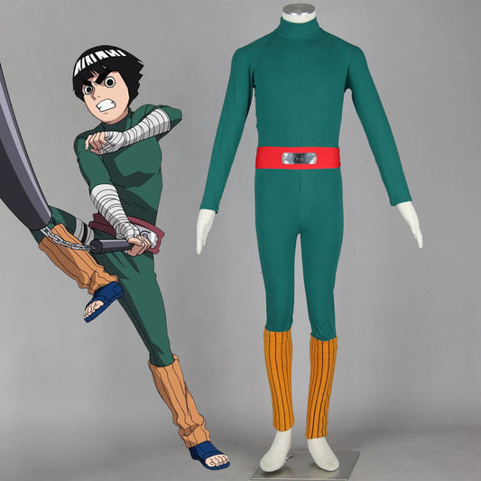Anime Naruto Costume Rock Lee Cosplay Green Jumpsuit Costume Outfit for Men and Kids