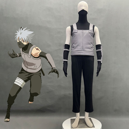 Naruto Shippuden Costume Hatake Kakashi Anbu Cosplay Mask Shirt Gray full Outfits with Accessories