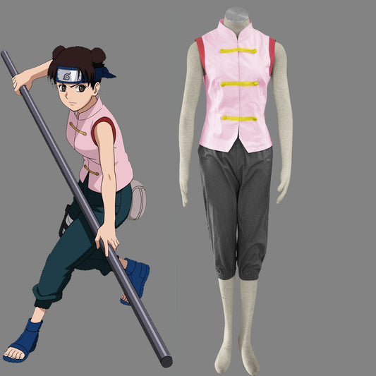 Anime Naruto Costume Tenten Childhood Cosplay Outfit for Women Kids