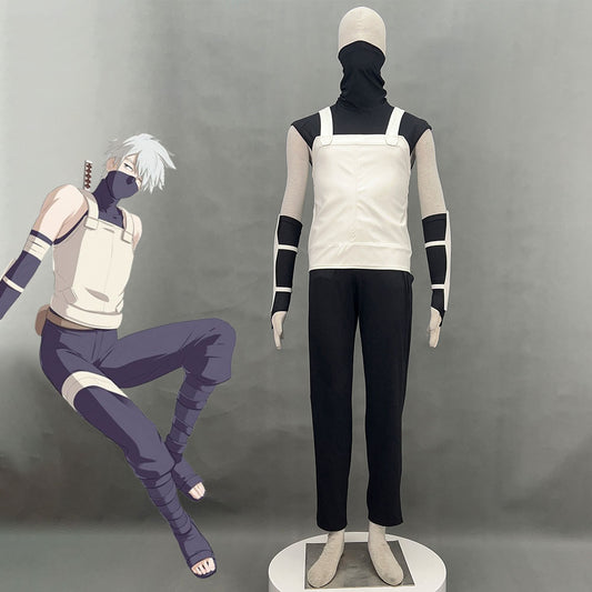 Anime Naruto Costume Hatake Kakashi Anbu Cosplay Mask Shirt White full Outfits with Accessories