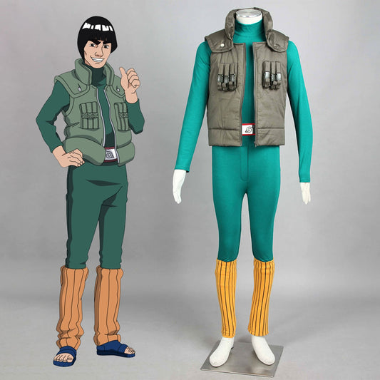 Anime Naruto Costume Might Guy Green Cosplay Jumpsuit Costume for Men Kids