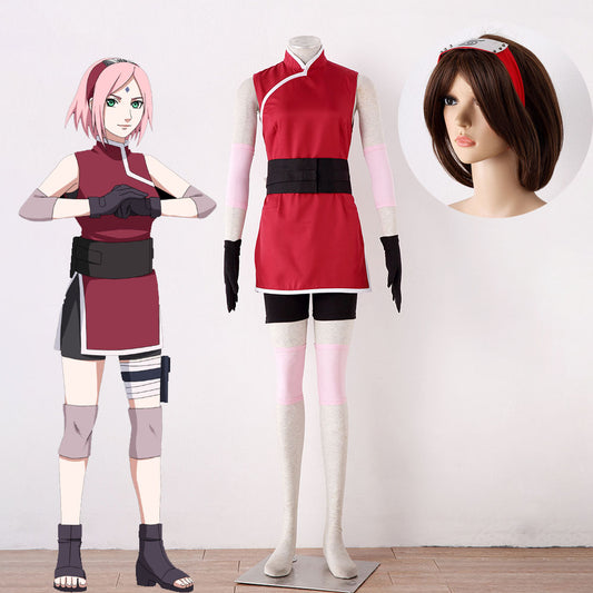 Anime Movie Naruto The Last Costume Sakura Haruno Cosplay full Outfit for Women Kids