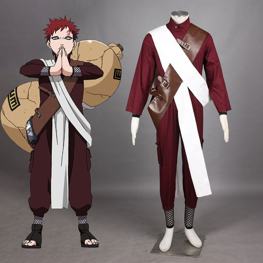 Anime Naruto Costume Gaara Cosplay Wine Red Costume Outfit for Men Kids