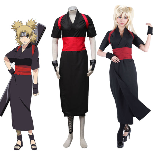 Anime Naruto Costume Temari Cosplay Black Dress Costume Outfit for Women Kids