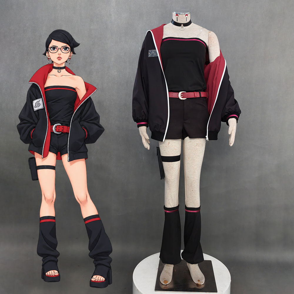 Anime Naruto Boruto Costume Sarada Uchiha Grown-up Cosplay Costume full Outfit for Adults and Kids