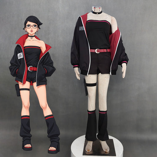 Anime Naruto Boruto Costume Sarada Uchiha Grown-up Cosplay Costume full Outfit for Adults and Kids
