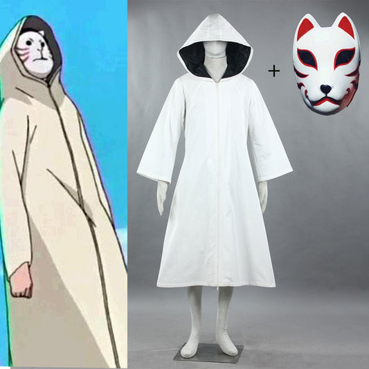 Anime Naruto Costume Anbu Ninjas Cosplay White Cloak With Fox Mask for Men Kids