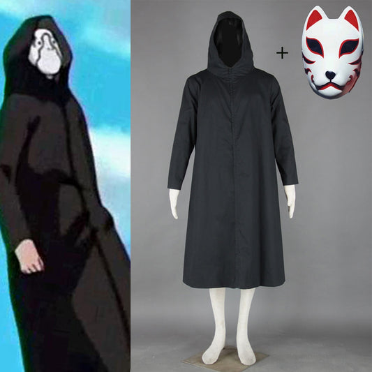 Anime Naruto Costume Shadow Anbu Ninja Cosplay Black Cloak with Fox Mask for Men Kids