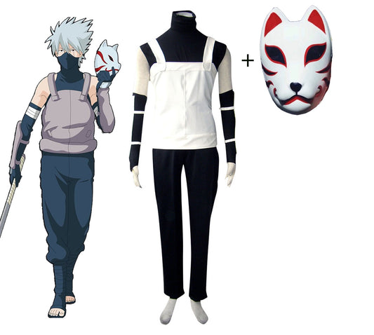 Anime Naruto Costume Kakashi Anbu Style Cosplay Outfit Uniform with Fox Mask for Men Kids