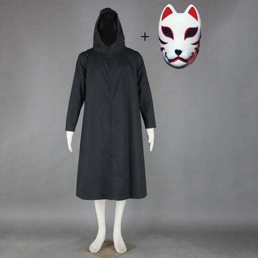 Anime Village Black Ops Shadow Ninja Cosplay Black Cloak with Fox Mask for Men Kids