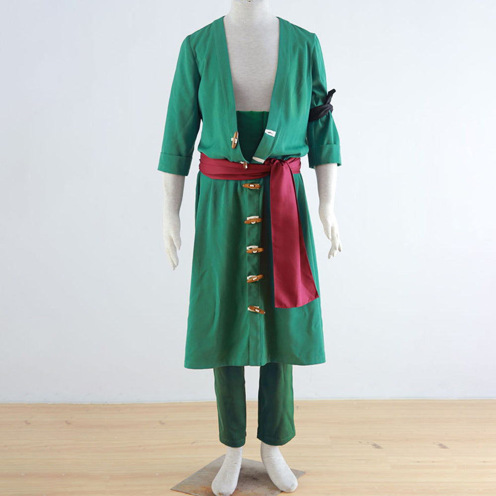 Anime Green 3-Swords Swordsman Pirate Cosplay Uniform Set for Men Kids