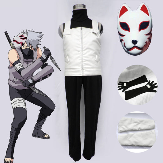 Anime Naruto Costume Kakashi Anbu Cosplay Outfit with Fox Mask for Men Kids