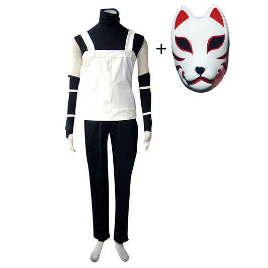 Anime Copy Ninja Black Ops Style Cosplay Outfit Costume with Fox Mask for Men Kids