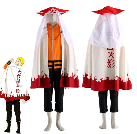 Anime Naruto Costume Uzumaki Naruto 7th Hokage Outfit with Hokage Hat for Men Kids Halloween