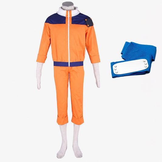 Anime Nine-Tailed Fox Spirit Power Ninja Childhood Orange Cosplay Outfit Costume for Men Kids